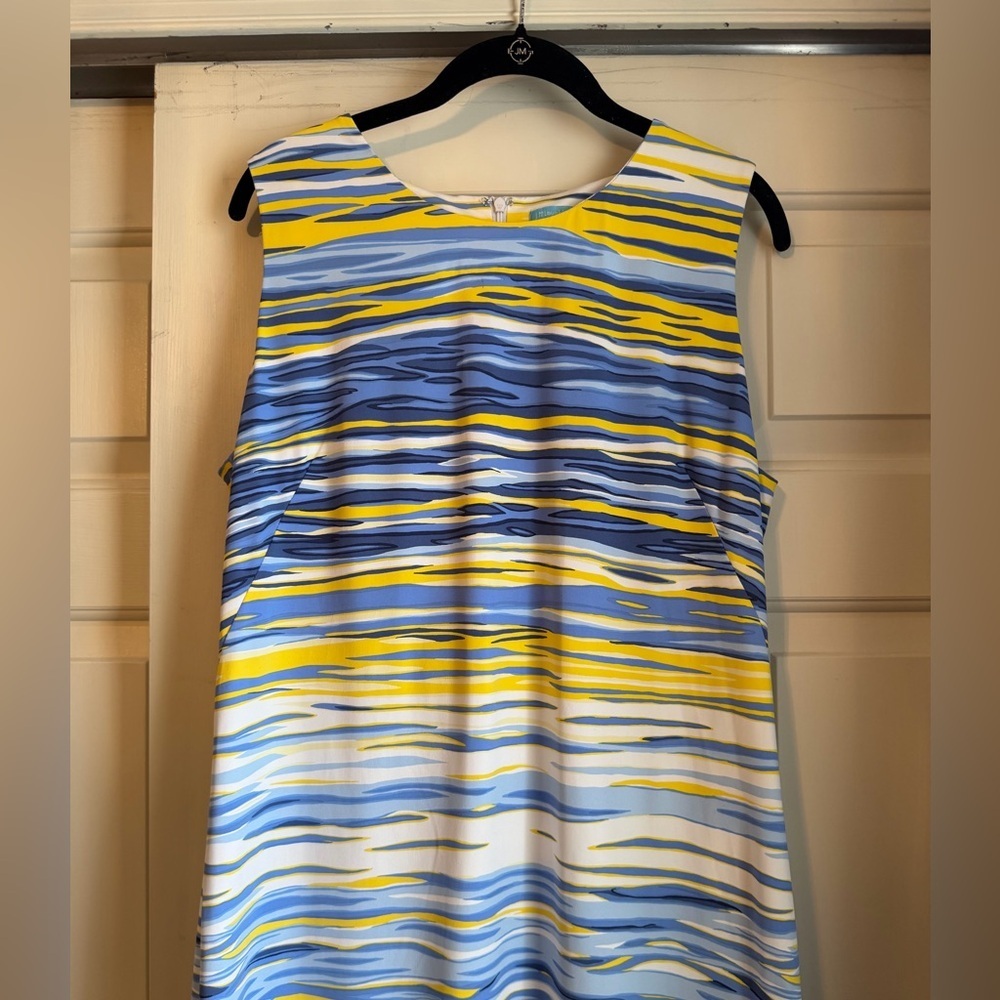 J. McLaughlin Sleeveless Shift Dress Blue Yellow Abstract Print Size XL - Picture 3 of 8